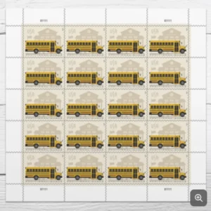School Bus Forever First Class Postage Stamps