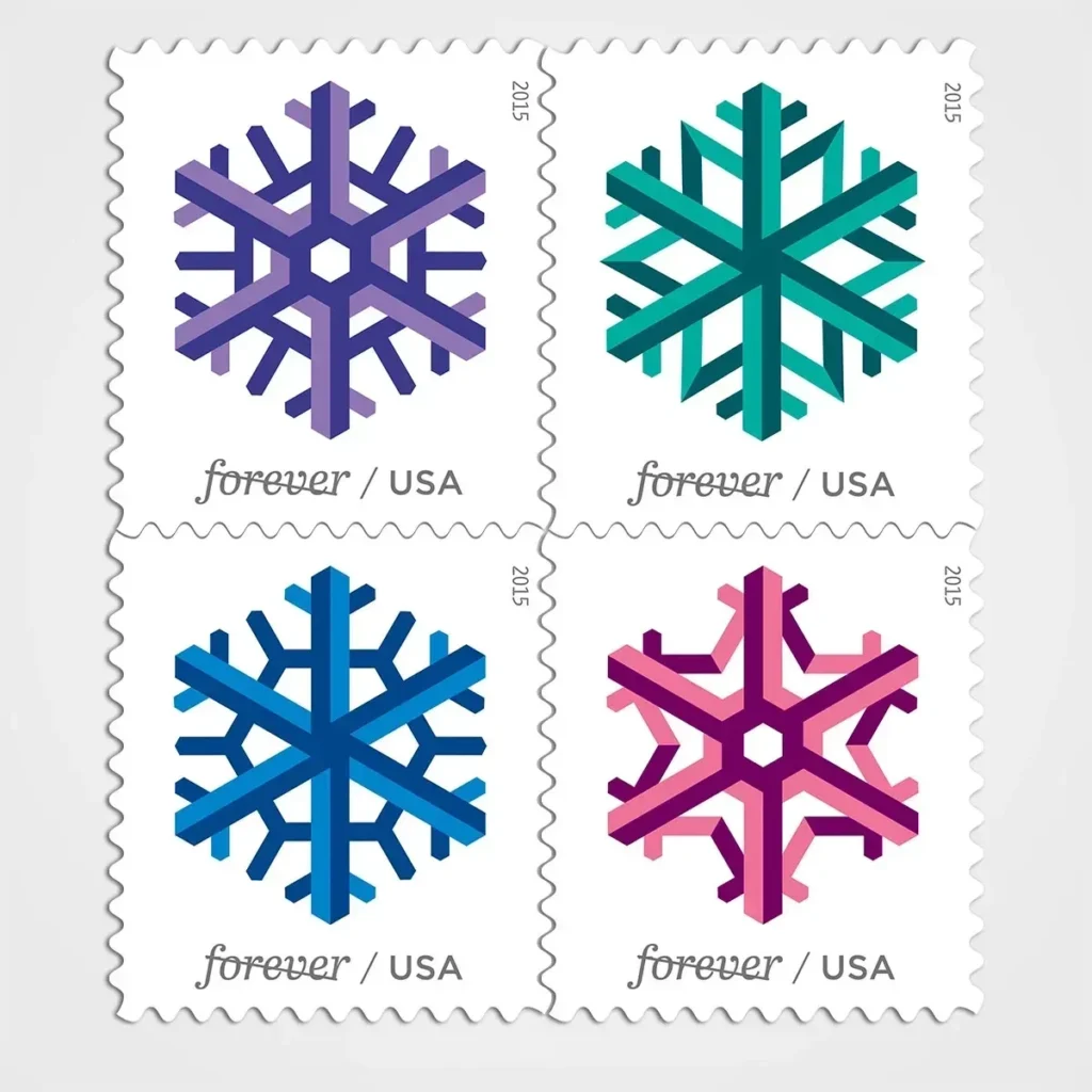 Geometric Snowflakes Stamps - Forever First Class Postage Stamps