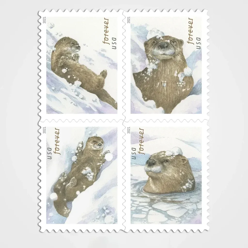 Otters in Snow Stamps - Forever First Class Postage Stamps