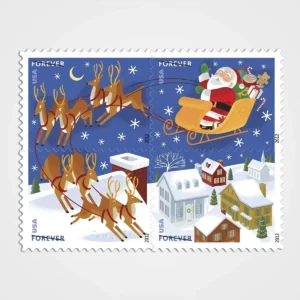 Santa and Sleigh Stamps - Forever First Class Postage Stamps