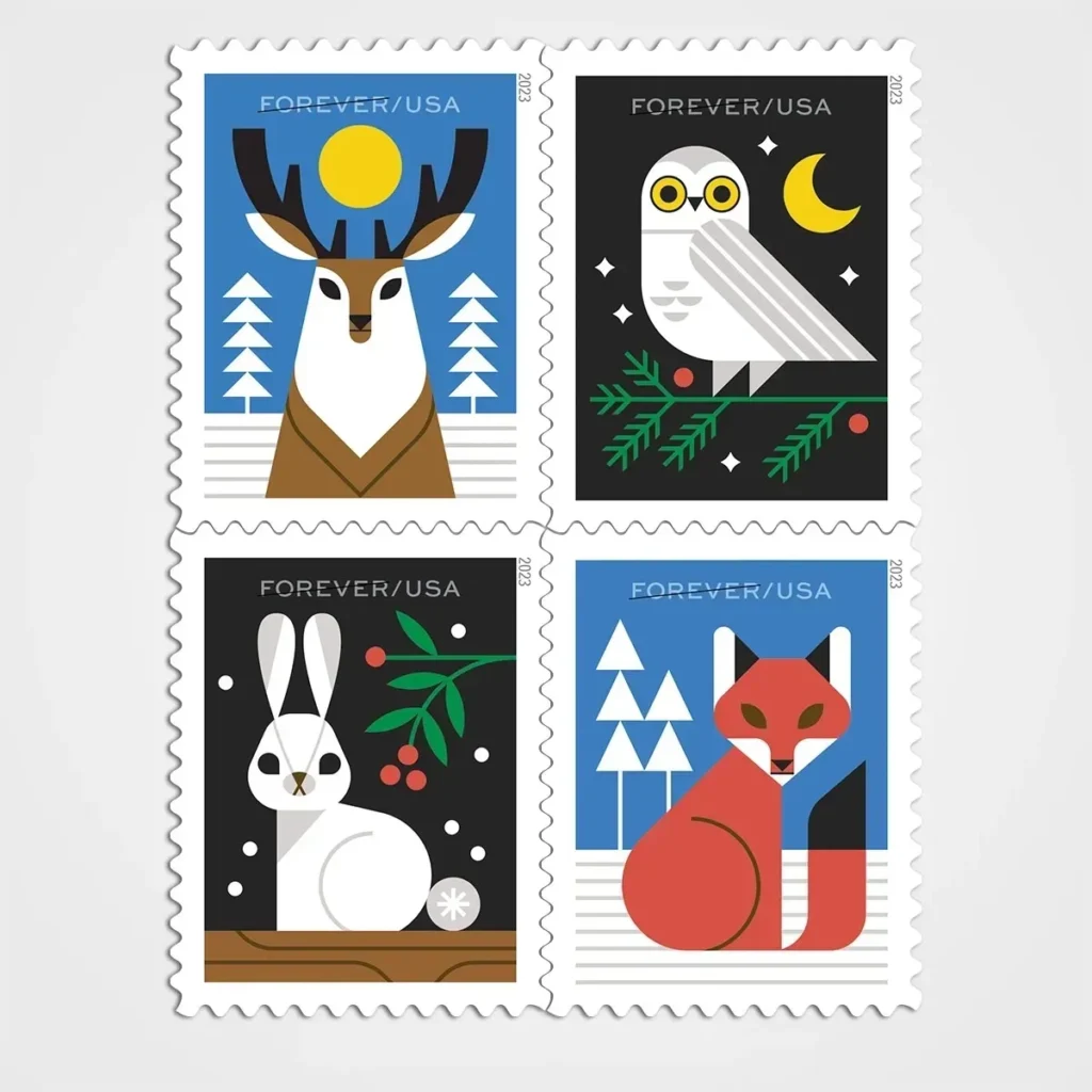 Winter Woodland Animals Stamps - Forever First Class Postage Stamps